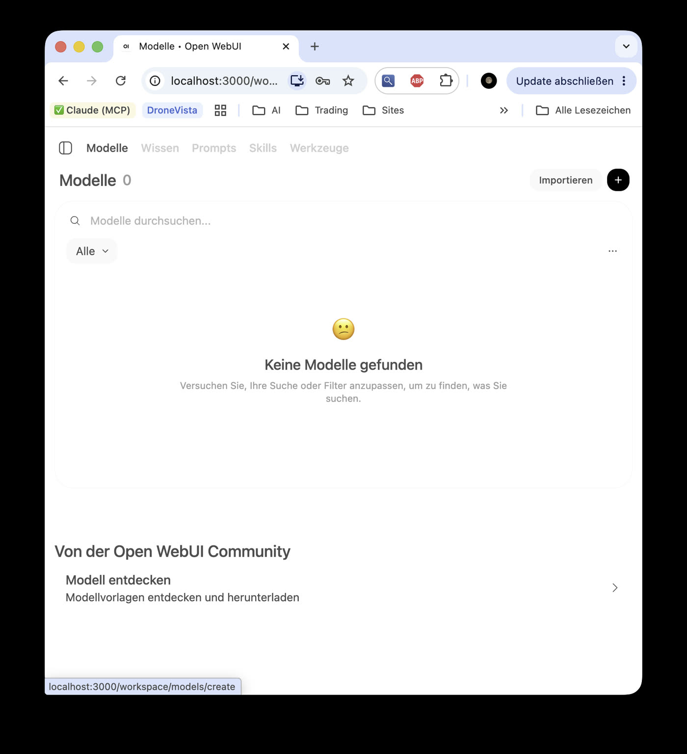 Leeres Formular für ein neues Modell mit Modellname, Basismodell und System-Prompt